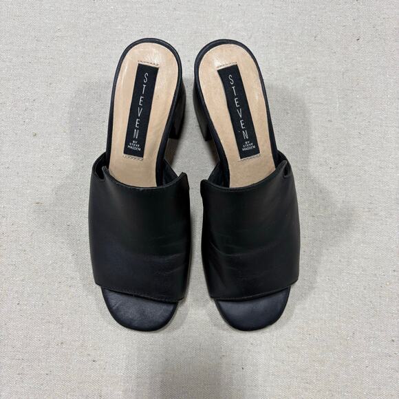 Y2K 90s Steve Madden Women Chunky 2" Heel Size 7.5 Black Office Siren Open Toe - Picture 2 of 4